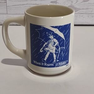 VINTAGE Morton Salt Umbrella Girl 1921 Ceramic Coffee Mug When it Rains It Pours